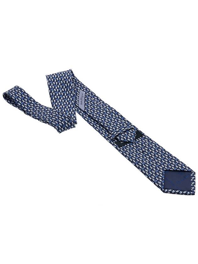 Salvatore rabbit print silk tie navy - SALVATORE FERRAGAMO - BALAAN.