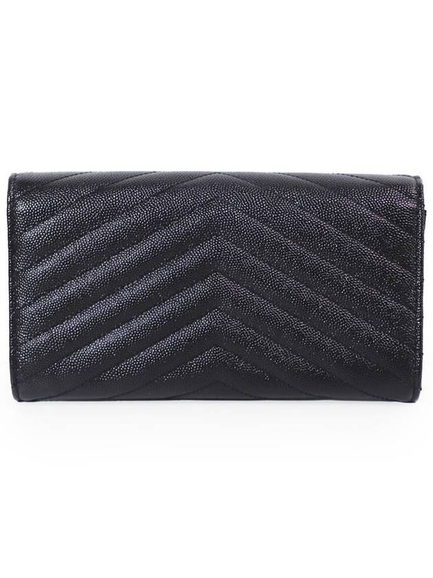 Saint Laurent 372264 Black Grande Poudre Textured Matelasse Monogram Gold Flap Long Wallet - SAINT LAURENT - BALAAN 3