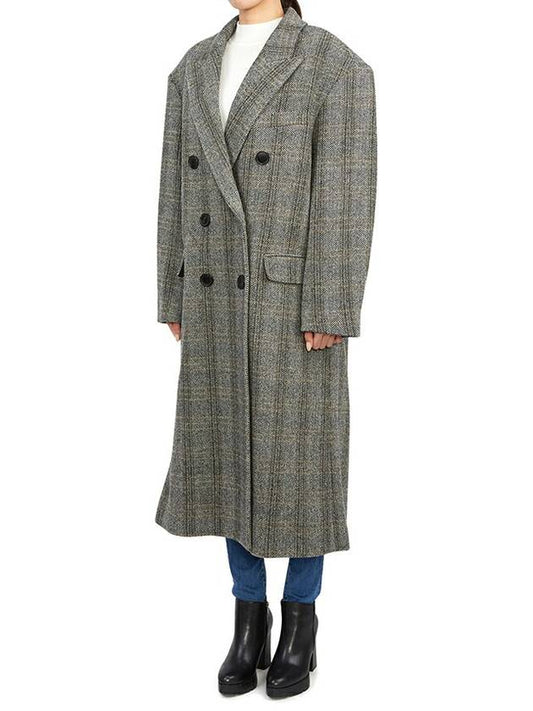 Women's Check Pattern Double Breasted Double Coat Beige - ISABEL MARANT - BALAAN 2