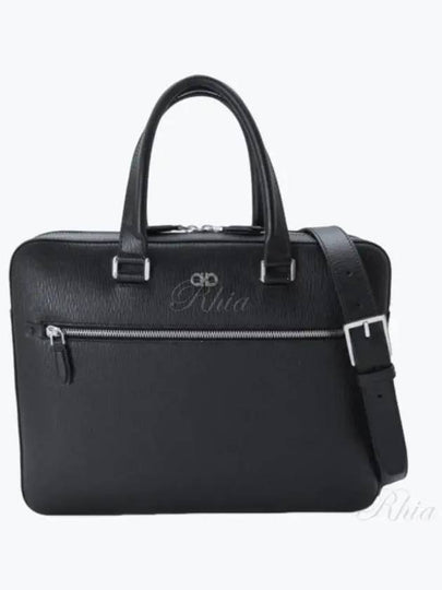 Gancini Business Leather Briefcase Black - SALVATORE FERRAGAMO - BALAAN 2