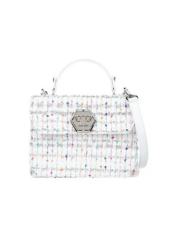 Women s Turnlock Tweed Medium Handle Bag White - PHILIPP PLEIN - BALAAN 1