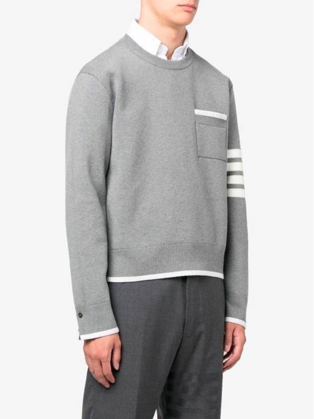 Milano Stitch 4-Bar Boxy Crew Neck Pullover Knit Top Grey - THOM BROWNE - BALAAN 5