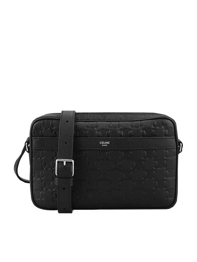 Medium Calfskin Triomphe Embossed Messenger Bag Black - CELINE - BALAAN 2