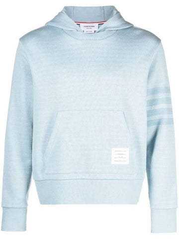 4 Bar Double Face Knit Hoodie Light Blue - THOM BROWNE - BALAAN 1