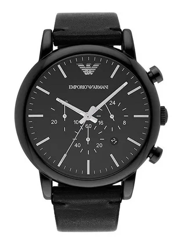 Chronograph 46mm Leather Watch Black - EMPORIO ARMANI - BALAAN.