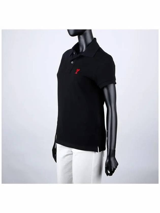 Heart Logo Polo Shirt Black - AMI - BALAAN 3