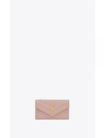 YSL Card Wallet Quilted Grande Poudre Embossed Leather Cassandra Matelasse Fragment Flap Card Wallet Case PALE Pink 612808BOW016920 - SAINT LAURENT - BALAAN 1