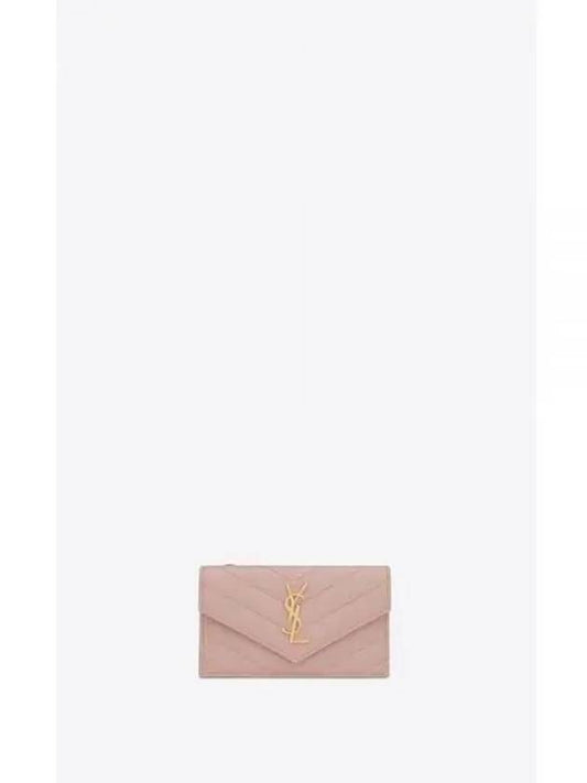 YSL Card Wallet Quilted Grande Poudre Embossed Leather Cassandra Matelasse Fragment Flap Card Wallet Case PALE Pink 612808BOW016920 - SAINT LAURENT - BALAAN 1