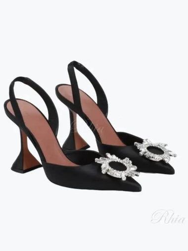 AMina MuEddie Jewel Buckle Satin Sandal Heel C9S343855BEG Black - AMINA MUADDI - BALAAN 1