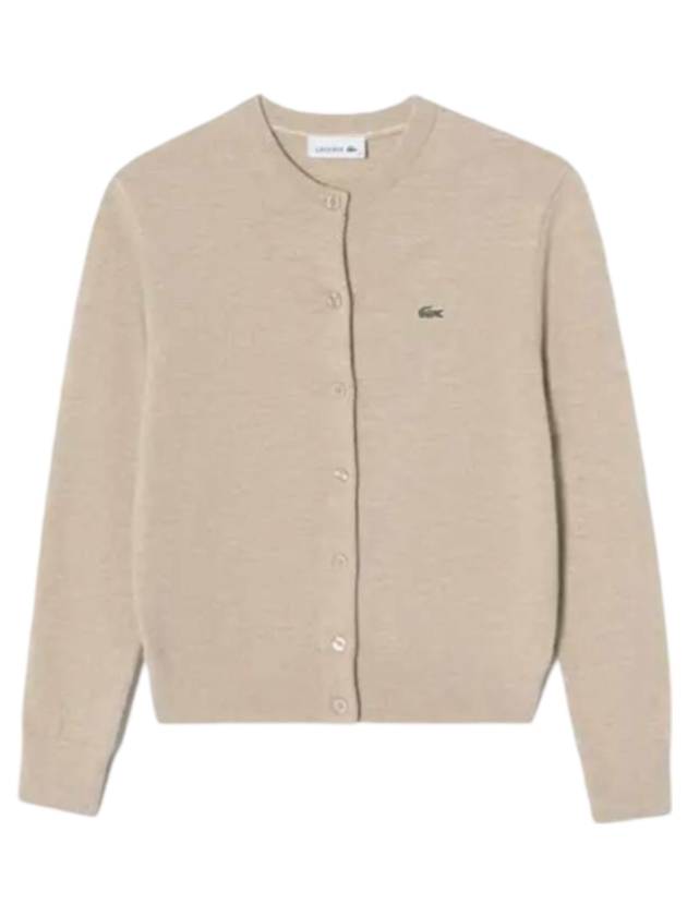 Basic Crew Neck Cardigan Light Brown - LACOSTE - BALAAN 1