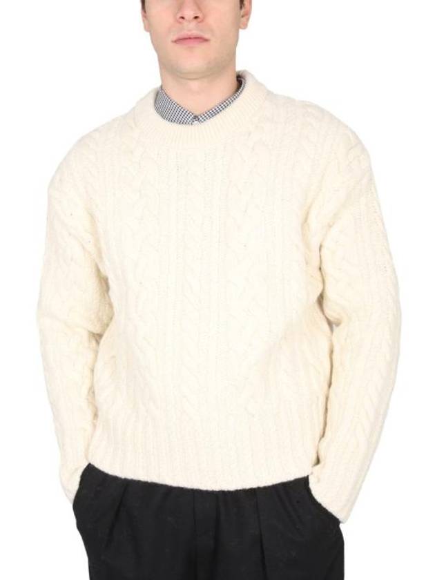 Cable Crew Neck Wool Knit Top Offwhite - AMI - BALAAN 5