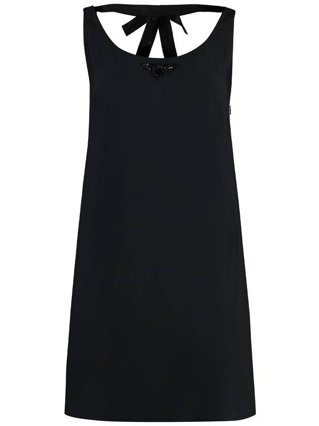 Logo plaque sleeveless short dress black - PRADA - BALAAN 2