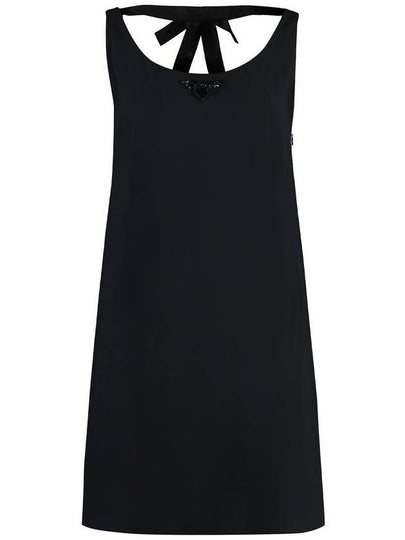 Logo plaque sleeveless short dress black - PRADA - BALAAN 2