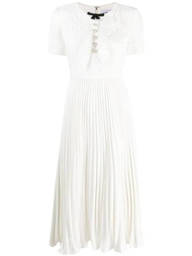 Lace Bib Pleated Hem Midi Dress White - SELF PORTRAIT - BALAAN 1