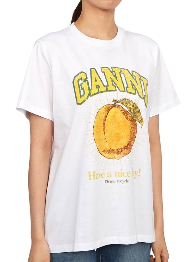 Women's Relaxed Peach Print Short Sleeve T-Shirt White - GANNI - BALAAN 4