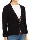 Merino Wool Crisscross Cable Stitch 3/4 Sleeve V-Neck Cardigan Navy - THOM BROWNE - BALAAN 5