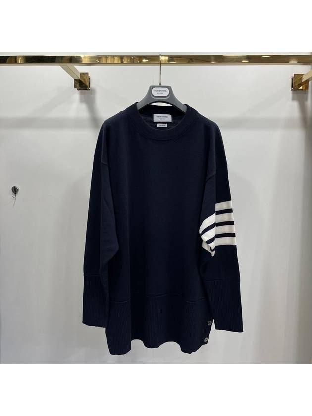 diagonal bar sleeve loose fit wool knit top navy - THOM BROWNE - BALAAN.