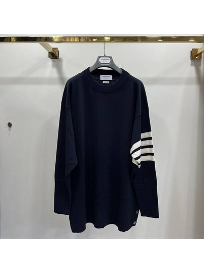 4 Bar Crew Neck Merino Wool Pullover Knit Top Navy - THOM BROWNE - BALAAN 2