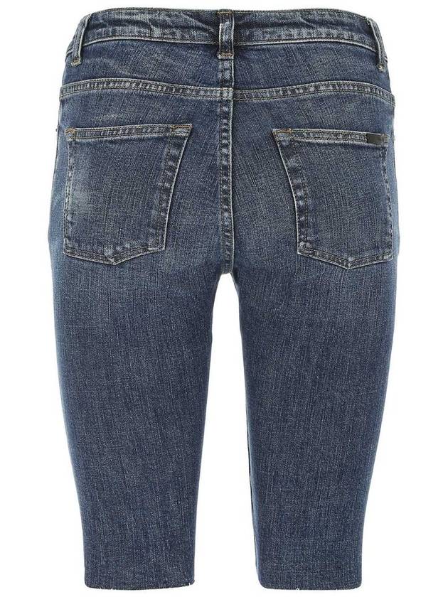 Women's Knee Length Denim Cotton Shorts Blue - SAINT LAURENT - BALAAN 3