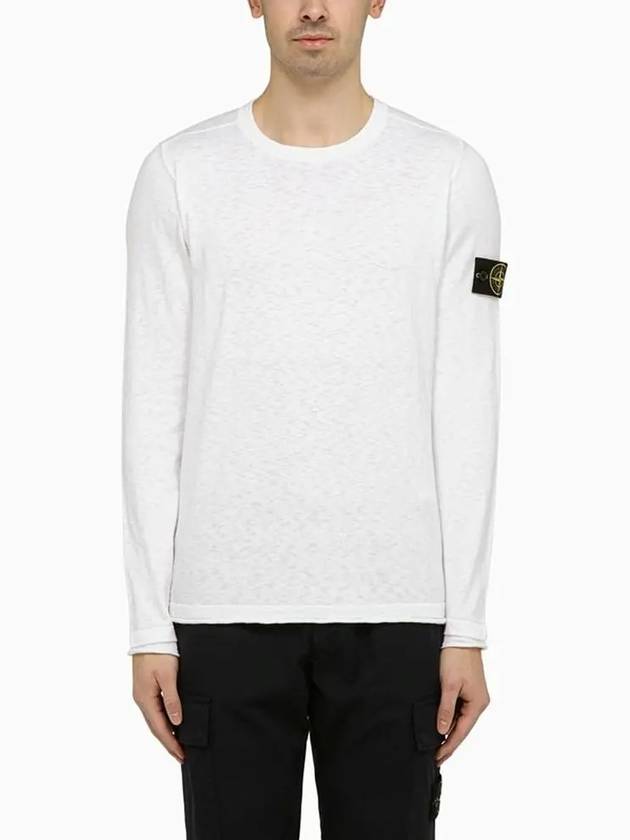 Compass Badge Ribbed Cotton Knit Top White - STONE ISLAND - BALAAN 2