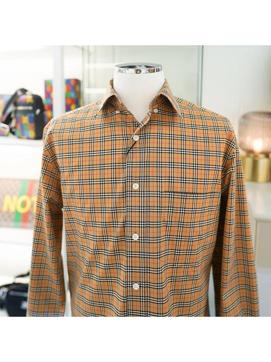 Men's Small Check Cotton Long Sleeve Shirt Brown - BURBERRY - BALAAN 2