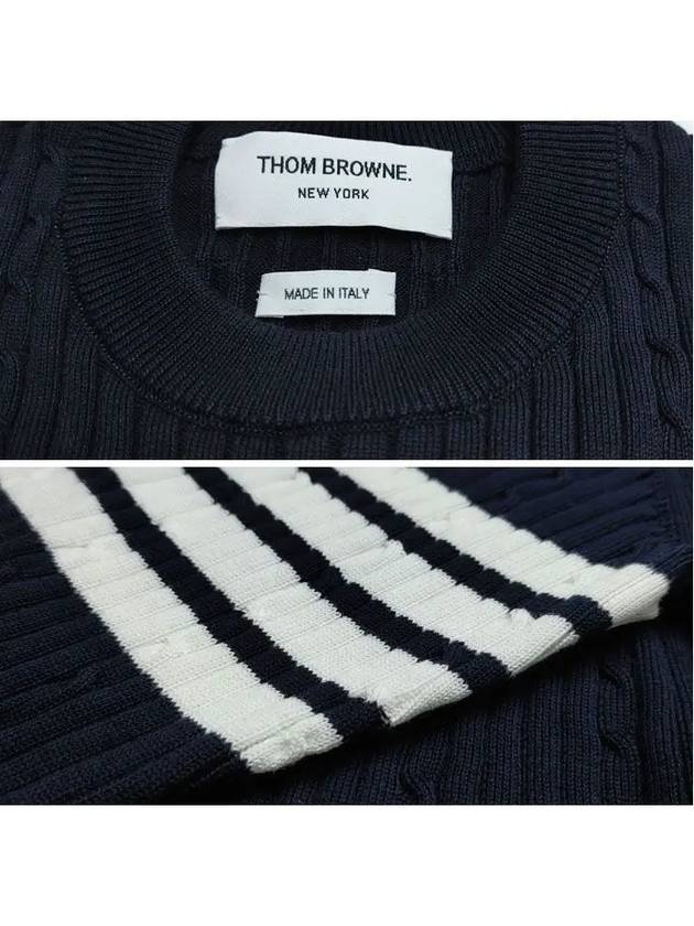 Baby Cable Cotton 4 Bar Crew Neck Knit Top Navy - THOM BROWNE - BALAAN 4