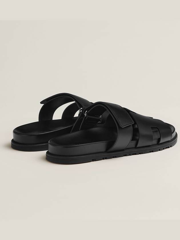 Hermes Chypre H Logo Calfskin Sandals Black - HERMES - BALAAN 5