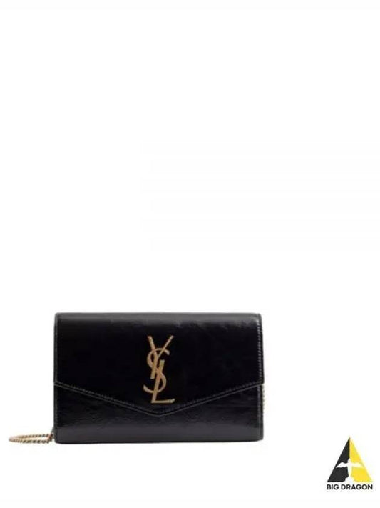 Uptown Shiny Grained Leather Chain Wallet Black - SAINT LAURENT - BALAAN 2