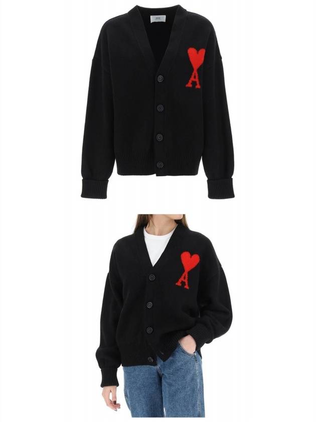 Big Heart Logo Wool Cardigan Black - AMI - BALAAN 6