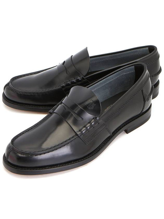 Stamped Monogram Semi-Shiny Leather Loafers Black - TOD'S - BALAAN.