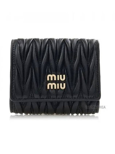 Matelasse Logo Small Nappa Leather Half Wallet Black - MIU MIU - BALAAN 2