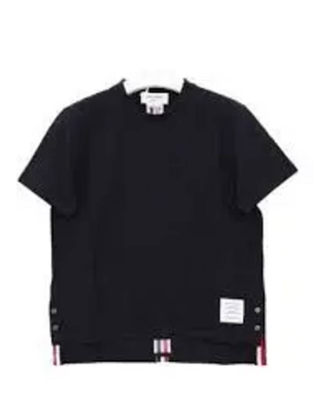 Center Back Stripe Classic Cotton Pique Relaxed Fit Short Sleeve T-Shirt Navy - THOM BROWNE - BALAAN 2