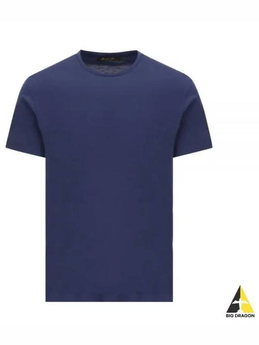 Men's Soft Cotton Silk Short Sleeve T-Shirt Delft Blue - LORO PIANA - BALAAN 2