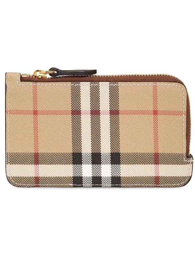 Vintage Check Leather Zipper Card Wallet Archive Beige Tan - BURBERRY - BALAAN 1