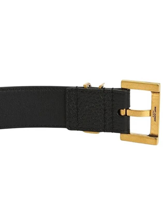 Men's Monogram Grain Leather Belt Gold - SAINT LAURENT - BALAAN.