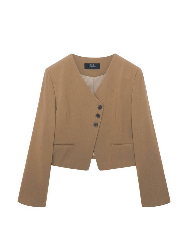 Colin Wool V-Neck Crop Jacket Moss Brown - RAMUSTUDIO - BALAAN 1