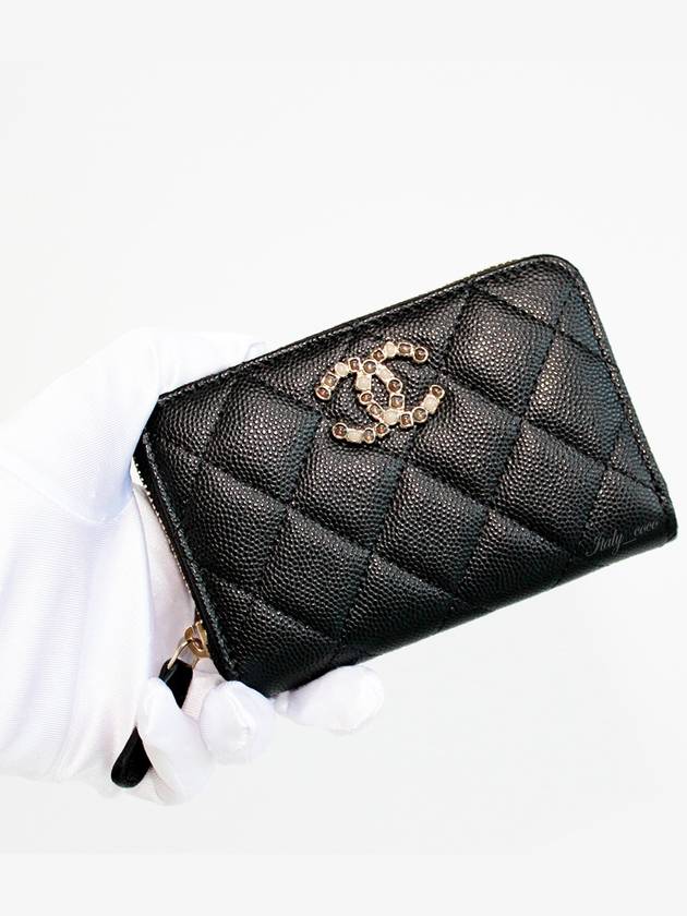 Stone CC Logo Zipper Wallet Caviar Black AP3606 B14343 94305 - CHANEL - BALAAN 7