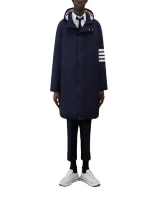 Men's 4 Bar Poly Twill Hooded Parka Navy - THOM BROWNE - BALAAN 2