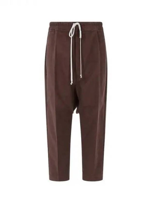 MEN Drawstring Cropped Cotton Pants Brown 271019 - RICK OWENS - BALAAN 1