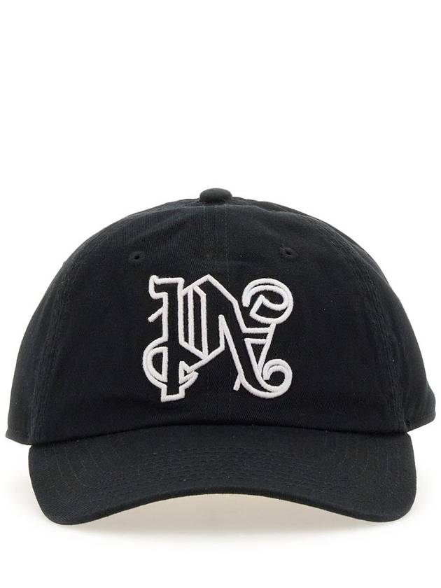 Embroidered Monogram Base Ball Cap Black - PALM ANGELS - BALAAN 2