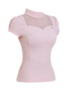 Golf Wear Heart Neck See-Through Short Sleeve T-Shirt Pink - J JANE - BALAAN 3