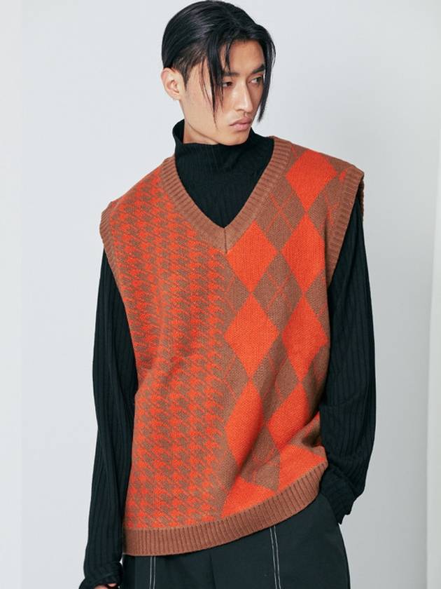 Argyle Houndstooth Half Half Knit Vest Orange - S SY - BALAAN 6