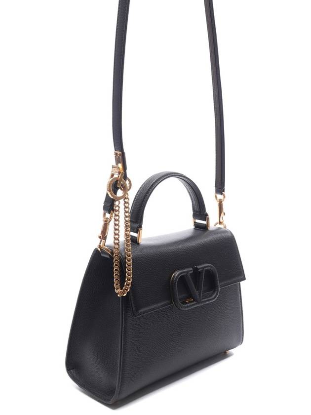 V Sling Small Leather Tote Bag Black - VALENTINO - BALAAN 4