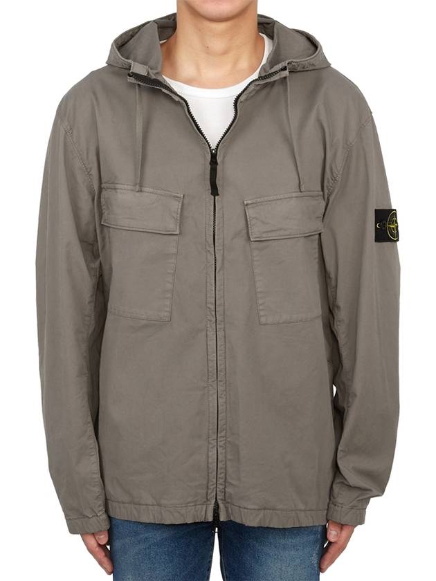 Cotton Twill Stretch Hooded Jacket Dove Grey - STONE ISLAND - BALAAN 3