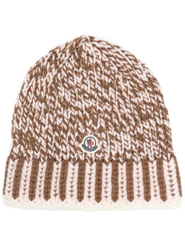 Mouline Wool Beanie Brown White - MONCLER - BALAAN 1