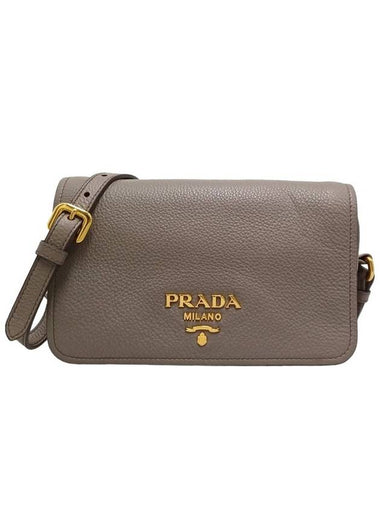 Women s 1BD163 Gray Vitello Phoenix Gold Logo Cross Bag - PRADA - BALAAN 1