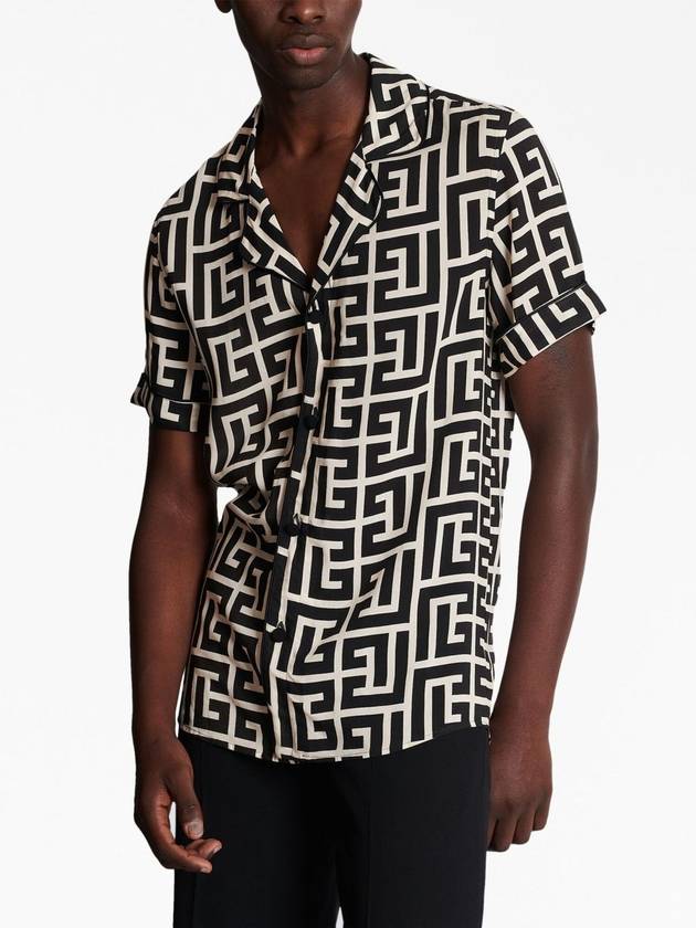 Monogram Print Short Sleeve Shirt Black - BALMAIN - BALAAN 7