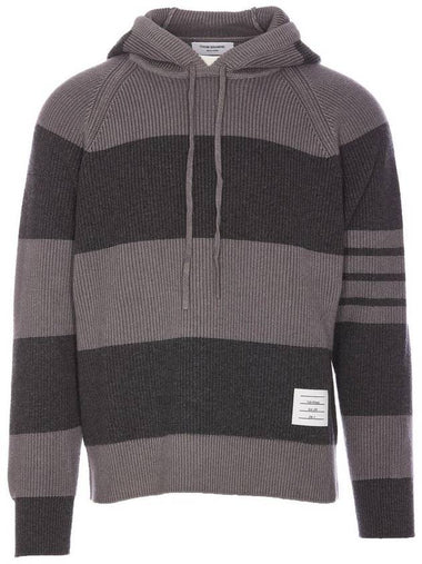 4 Bar Striped Cashmere Hoodie Grey - THOM BROWNE - BALAAN 1