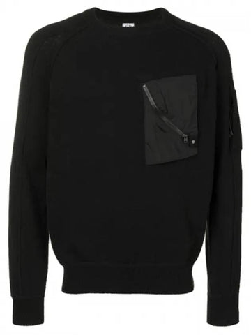 Lens Wappen Pocket Knit Top Black - CP COMPANY - BALAAN.