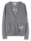 Men's Merino Hector Lobster 4 Bar V-Neck Wool Cardigan Grey - THOM BROWNE - BALAAN 2